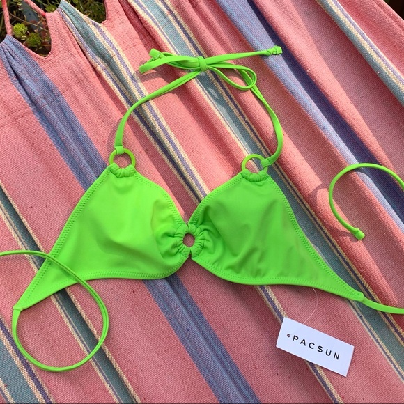 La Hearts Other - PacSun Green String Bikini Top w Ring Details (XS)